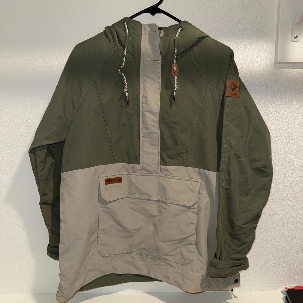 Columbia Sportswear Pullover Hooded Anorak Jacket Green Tan Women's Size Large
